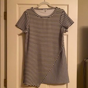TOBI STRIPED MINI DRESS WITH CROSS FOLD DETAIL